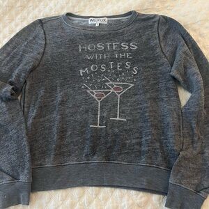 Wildfox Gray Crewneck Sweatshirt with Martini Graphic